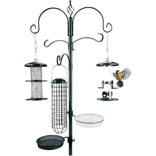 Mangeoire Oiseaux Exterieur I Station D'alimentation De Qualité Supérieure - Noir,Vert En Métal Revêtu Par Pulvérisation - Kit Complet Avec Colonne D'alimentation (235cm).