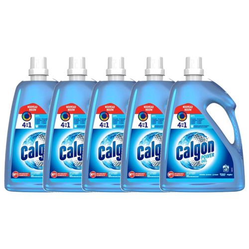 CALGON Lot de 5 Gels Power 4en1 Anti Calcaire Lave Linge, Anti-Corrosion, Résidus et Odeurs - 2,25 l