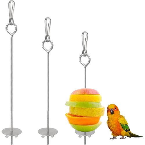 3 Pièces Brochette D'oiseau Brochette De Perroquet Mangeoire En Acier Inoxydable Mangeoires Brochette De Légumes De Poulet Porte-Fruits Brochette De Légumes D'oiseau Porte-Nourriture De Fruits