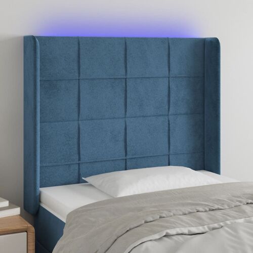 Vidaxl Tête De Lit À Led Bleu Foncé 83x16x118/128 Cm Velours