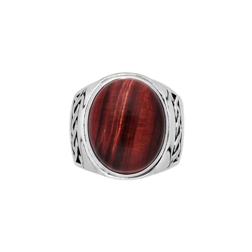 Bague Homme ?il De Tigre Rouge Massive Argent