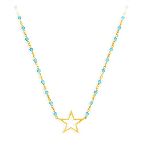 Collier Argent Doré Étoile Et Pierre Turquoise