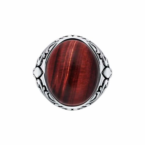 Chevalière Homme Royale ?il De Tigre Rouge Argent