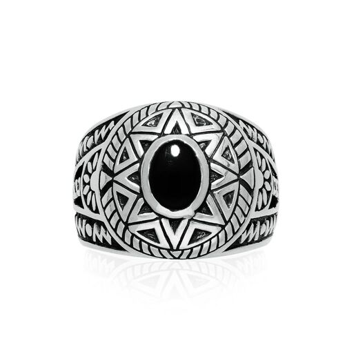 Bague Homme Argent Soleil Ethnique Onyx