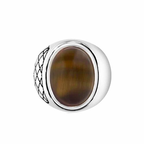 Bague Homme ?il De Tigre Asymétrique Argent