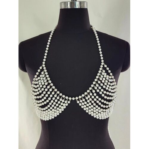 Haut Tube Dos Nu À Plusieurs Chaînes De Perles Et Pompons Épissés, Petit Gilet, Chaîne Pour Le Corps - Miwi - Bleu - Taille Unique
