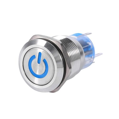 19mm 12V ?24V Étanche Inoxydable Autobloquant Verrouillage Bouton-poussoir Interrupteur Interrupteur Bleu LED