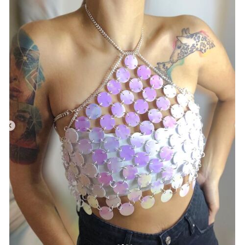 Haut Dos Nu Sexy À Paillettes En Acrylique Avec Décolleté Plongeant Et Petit Dos - Miwi - Doré - Taille Unique