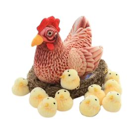 2024 13,8 pouces en peluche ?uf poule pondeuse poulet, poulailler et 10 petits poussins à l'intérieur de l'?uf peluche poulet jouet en peluche pour le bas de Noël s