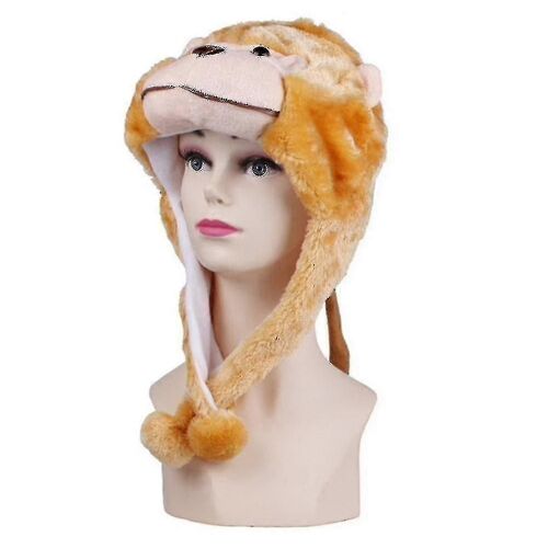 Plush Fun Animal Hats One Size Cap Polyester With Fleece Lining--monkey