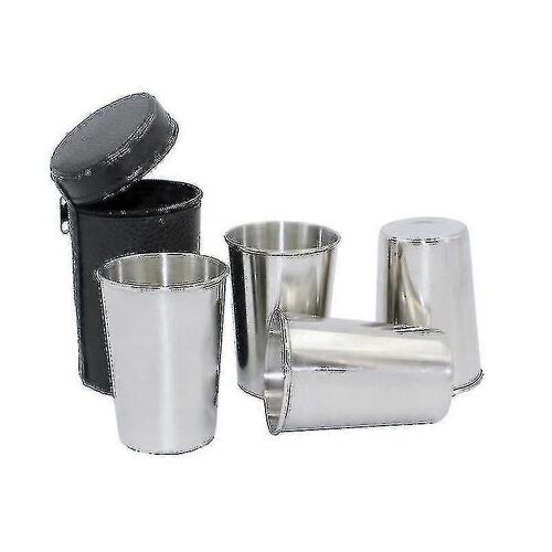 150ml Stainless Steel 4pcs Outdoor Wine Glass With Cup Bag Portable Stackable Mugs--