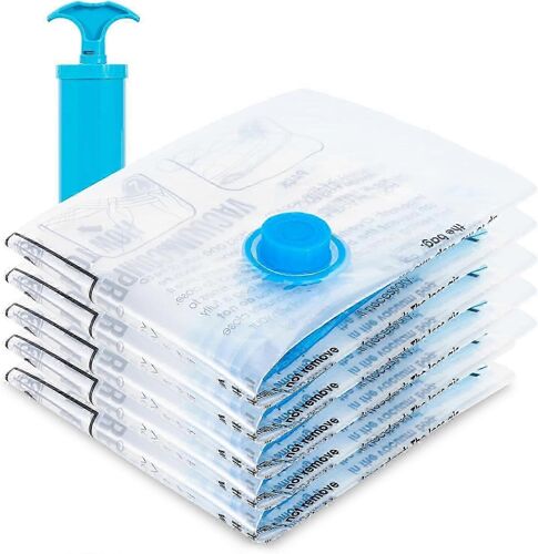 sacs de rangement sous vide, paquet de 5 sacs de rangement à fermeture éclair à compression sous vide réutilisables pour