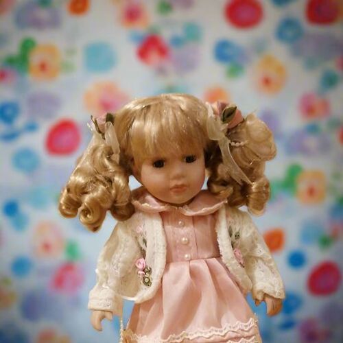 Beautiful 12 Inch Vintage Porcelain Doll Boxed In Pink Dress