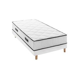 ENSEMBLE MATELAS SOMMIER 90 X 190 CM HAUTEUR 27 CM - RESSORTS ENSACHÉS - 7 ZONES - RÉVERSIBLE - FABRIQUÉ EN BELGIQUE - DEKO D
