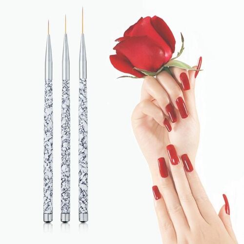3 Pièces/Ensemble Ultrafine Marbre Poignée Nail Art Stylos Brosses Bricolage Uv Gel Liner Peinture Dessin Ongles Brosses Manucure Beauté Brosse Outil 