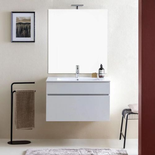 Meuble De Salle De Bain Suspendu 80cm Avec Lavabo Et Miroir 80x110 | Sole