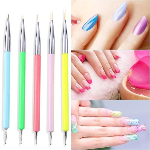 5 Pièces Double Tête Gel Nail Art Stylo Brosses Peinture Nail Art Pointillage Stylo Femmes Nail Art Décoration Manucure Outils 