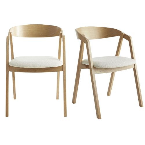 Chaises Scandinaves Empilables En Bois Clair Chêne Massif Et Tissu Effet Laine Bouclée Blanc Cassé (Lot De 2) Lova