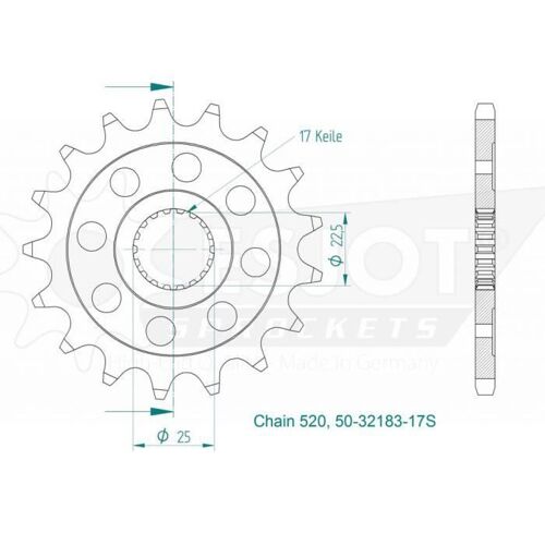 Pignon De Sortie De Boite Esjot Pour Moto Triumph 900 Street Twin 2016 À 2020 17 Dents Pas 520