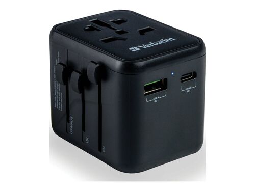 Verbatim UTA-02 - Adaptateur secteur - 20 Watt - 3 A - QC 3.0 - 3 connecteurs de sortie (USB, BS 1362, USB-C)
