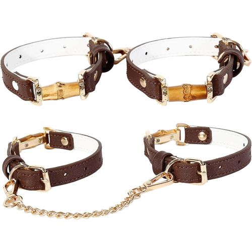 Kal-Menottes Sexuelles En Cuir Marron Réglables Avec Design Bambou Set Bdsm Menottes Jouets Sexuels Pour Couples Au Lit Bondage