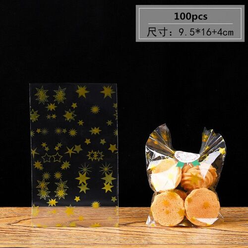 Golden Star ¿ sac d'emballage à poches plates pour bonbons, biscuits, flocons de neige, Nougat, sacs cadeaux, 100 pièces