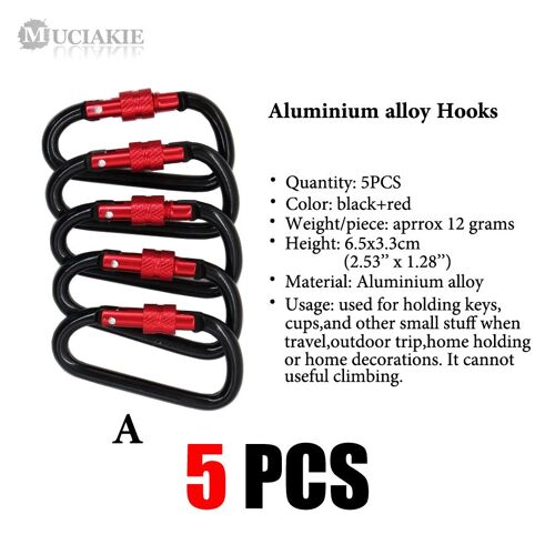 Lot de 5 crochets décoratifs pour clés en alliage d'aluminium, mousquetons noirs, bleus, rouges, dorés et argentés, pour Camping en plein air