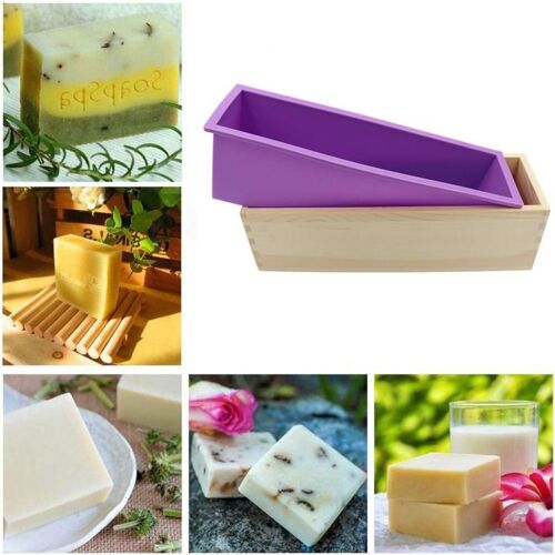 Ensemble De Moules À Savon En Silicone Pour La Fabrication De Savon, Rectangulaire, Avec Boîtes En Bois, Motifs Mixtes Faits À La Main, Diy, 1 Ensemble