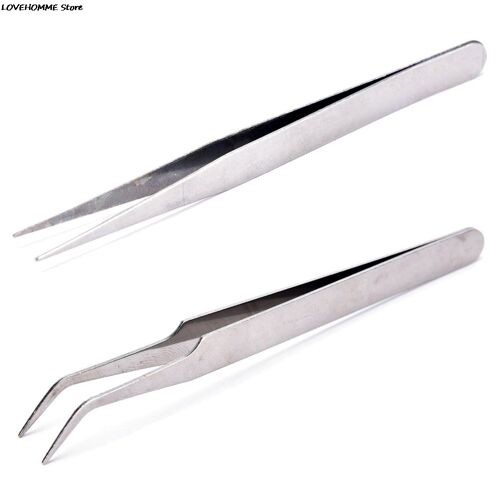 Pince À Épiler En Acier Inoxydable Avec Fente Coordonnante, Pince À Tête Droite, Pince À Tête Coudée, Outils À Ongles, 2 Pièces 