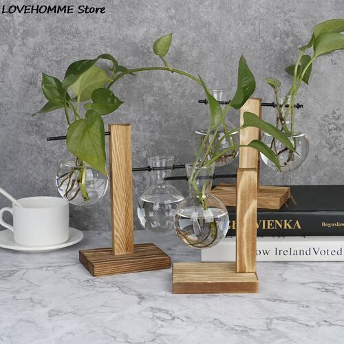 Pot de fleur de bonsaï de plante avec escalier en bois, vase en bois, jardinière de décoration intérieure, terrarium, table, hydroponique de bureau