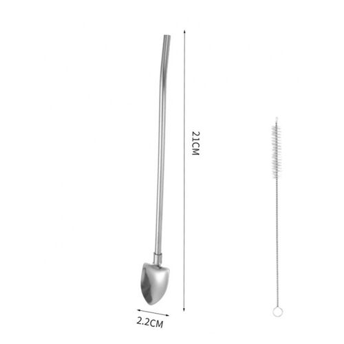 Cuillère À Paille À Boire En Acier Inoxydable 304, Avec Brosse De Nettoyage, Cuillères À Café Réutilisables, Métal Coloré, Outils De Bar