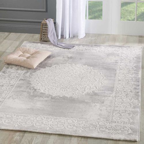 Tapis Oriental 200x280 Rectangle Gris Clair Tissé Motif Ancestral Lyn7 Balrod