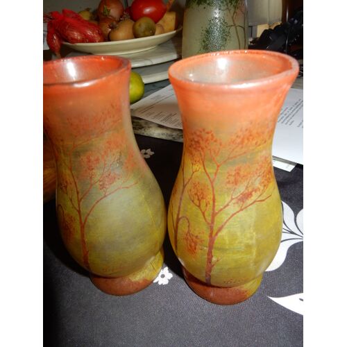 Paire De Vase Legras Dégagé À L'acide, Hauteur 16 Cm.