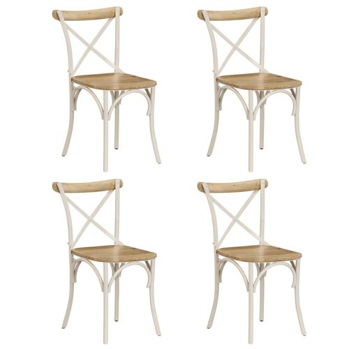 Lot de 4 chaises de salle à manger cuisine design rétro bois de manguier massif blanc CDS021231