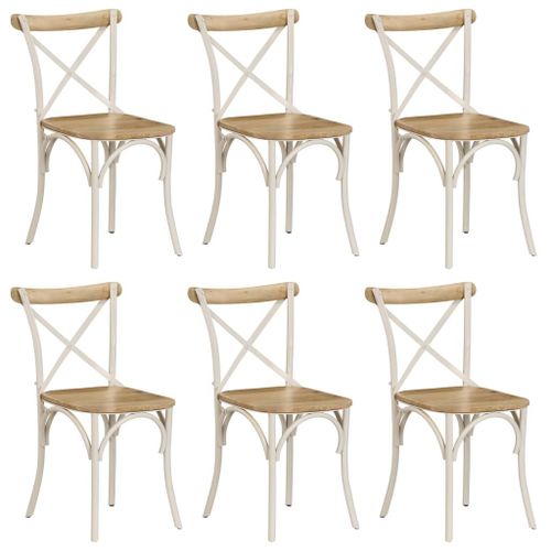 Chaises À Dossier Croisé 6 Pcs Blanc Bois De Manguier Massif - Vidaxl