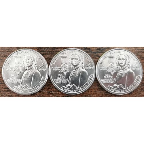 Lot 3 Quarter Dollar Usa Dr Mary Edwards Walkers 2024 D / P & S - American Woman