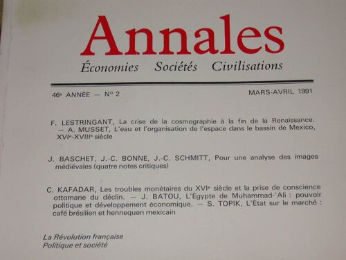 Revue "Annales" Economies Sociétés Civilisations. Mars-Avril 1991