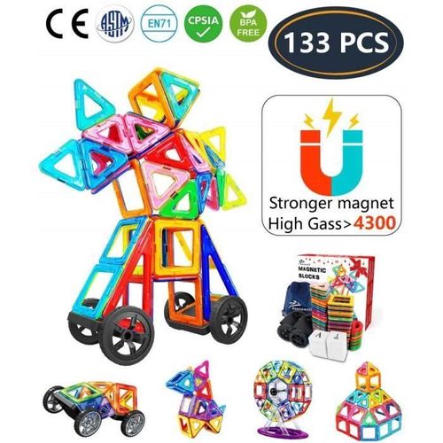 Quoxo 133 Pièces Blocs De Construction Magnétique Jeux Construction Aimanté Jeu Magnétique Jouet De Construction Educatif Et Créatif
