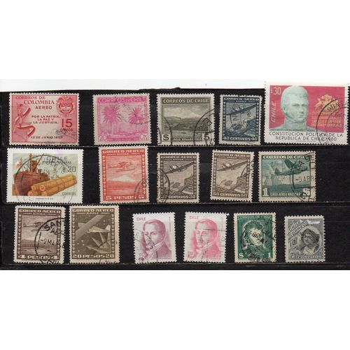Chili- Lot De 16 Timbres Oblitérés Divers