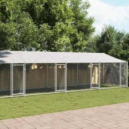Vidaxl Cage Pour Chien Avec Toit/Portes Gris 10x2x2 M Acier Galvanisé