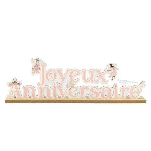 CENTRE DE TABLE BOIS ANNIVERSAIRE FAIRY 40.5X13CM