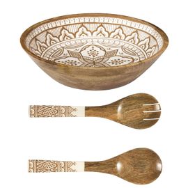 Set Saladier + Couverts En Manguier Mira Orange