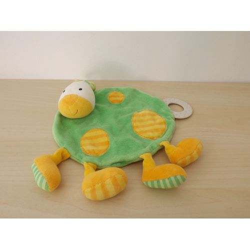 Doudou Lapin Chien Vert Jaune Orange Anneau Baby Sun
