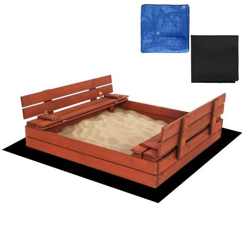 Springos® Bac À Sable Premium Avec Bancs | Bois Massif 120 X 120 Cm | Bâche De Protection En Géotextile | Bois Imprégné