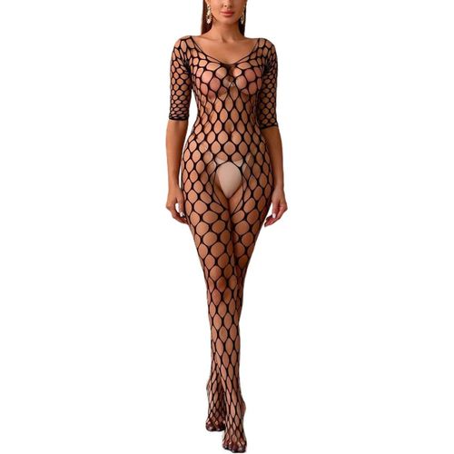 Kalanka-Lingerie Sexy Pour Femme - En Résille - Lingerie À Manches Longues - Nuisettes - Bas Résille - Taille Unique - Extensible