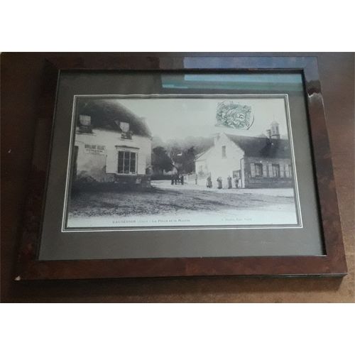 Lithographie Montée Sur Cadre / Base : Carte Postale Vaudesson (Aisne) - Début Xxème - Format : 33 X 27 Cm