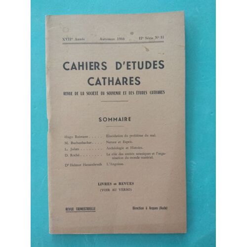 Cahiers D'Études Cathares, Automne 1966, No 31