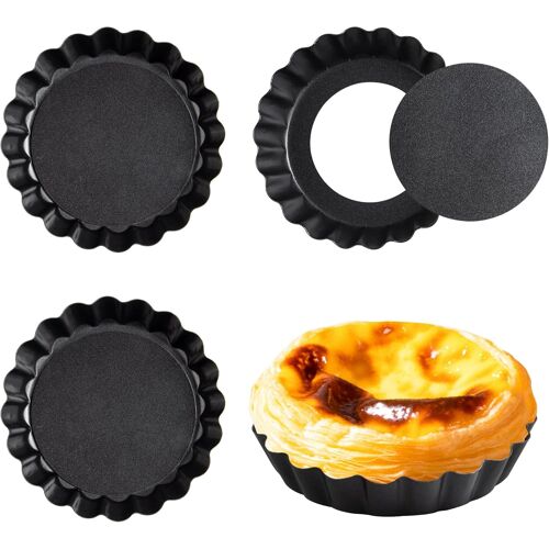 Kalanka-Lot De 4 Moules À Tarte Ronds Antiadhésifs Avec Fond Amovible - Passe Au Lave-Vaisselle - Réutilisables - Pour Quiche Au Fromage, Tarte Aux ?ufs - 10,2 Cm