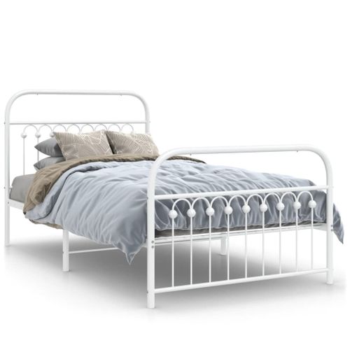 Vidaxl Cadre De Lit Métal Sans Matelas Et Pied De Lit Blanc 100x190 Cm