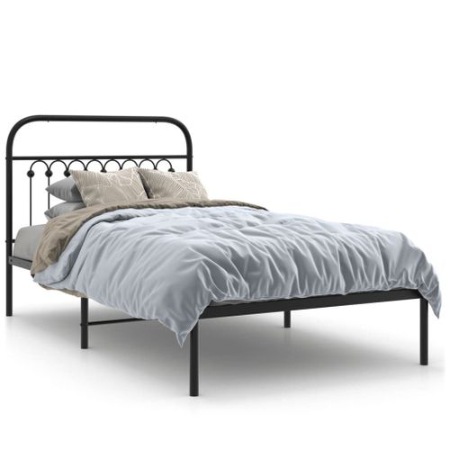 Vidaxl Cadre De Lit Métal Sans Matelas Avec Tête De Lit Noir 100x190cm